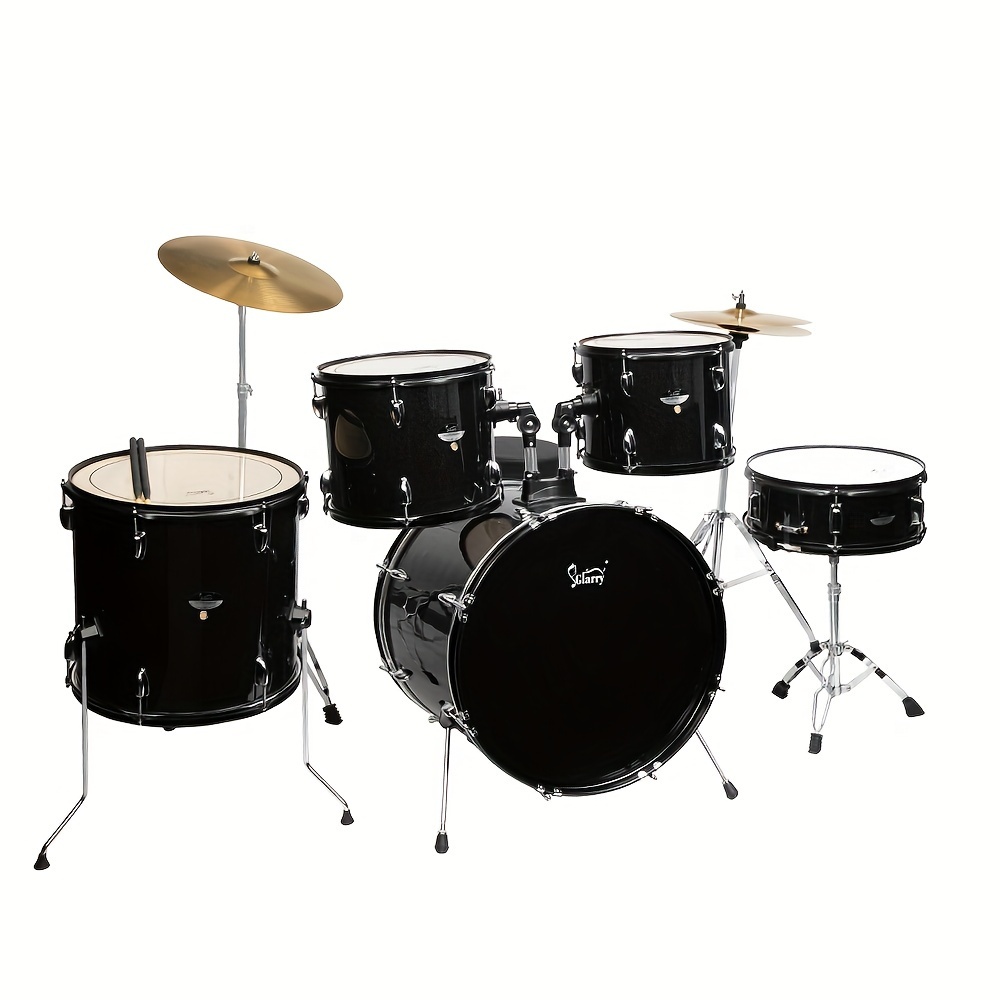 

Full Size Adult Drum Set 5-piece Black With Bass Drum, 2 Tom Drum, Snare Drum, Floor Tom, 16" Ride Cymbal, 14" Hi-hat Cymbals, Stool, Drum Pedal, Sticks