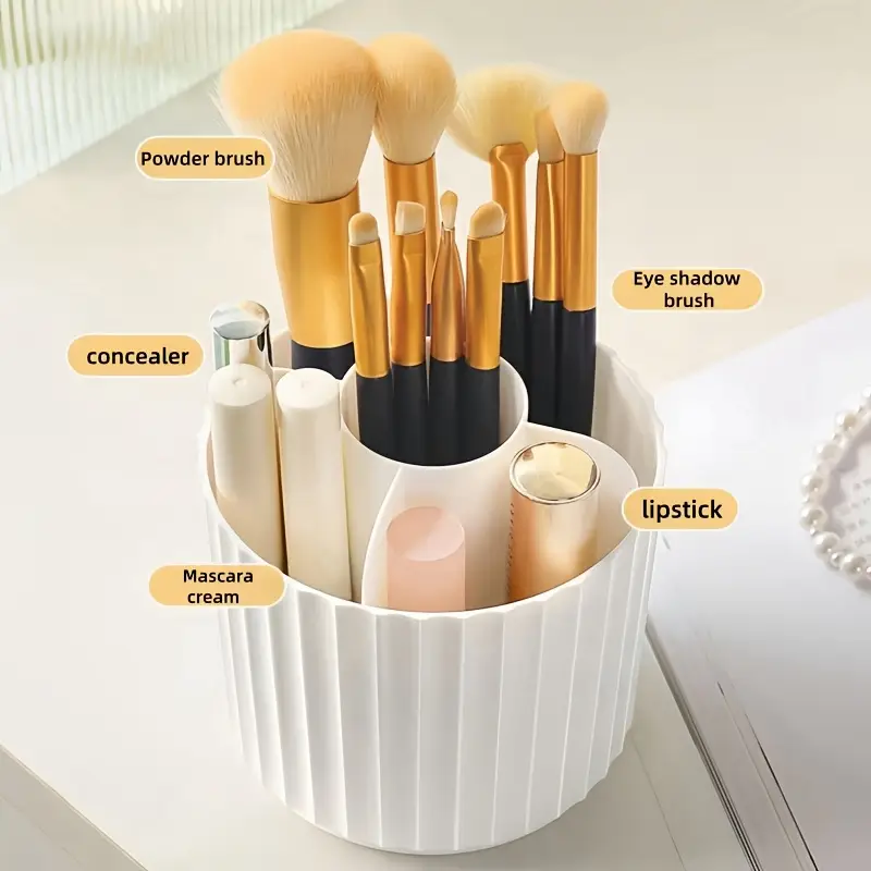 360 rotating makeup organizer with clear dome lid vanity storage box for office durable plastic construction makeup vanity desk sturdy construction beauty enthusiasts Product details 4