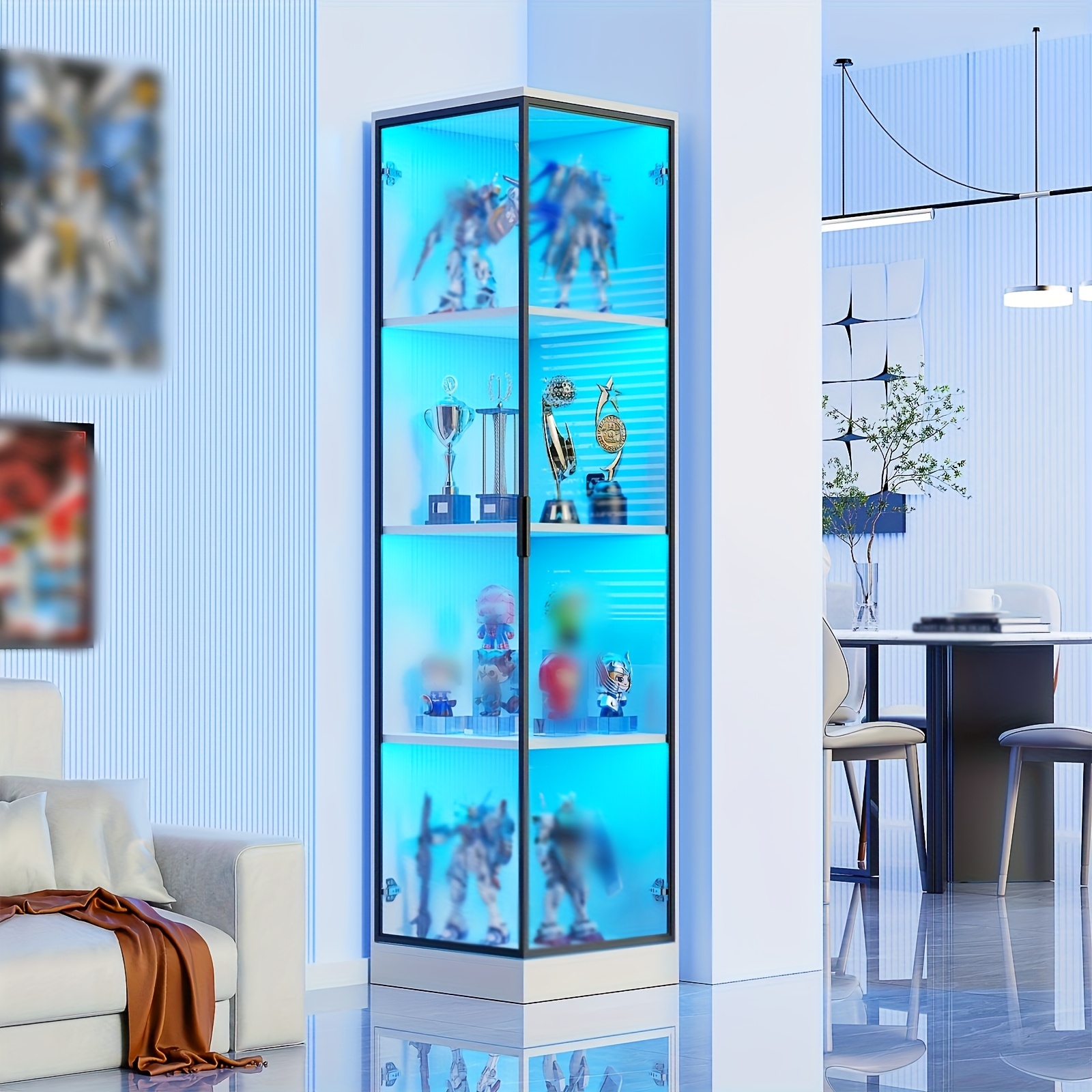 Corner Display Cabinet With Doors, 4-tier Corner Shelf & Bookcase For Collectibles, Books, For Playroom, Bedroom, Study Room