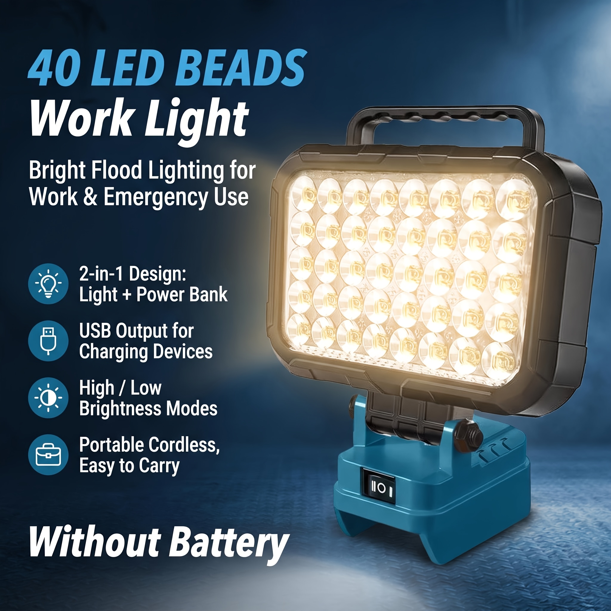 Image of 1pc Led Work Light Compatible With For Makita 18v Battery, Featuring 180 Degree Hook Design, 2 Levels Of Adjustable Flood Light, With 2 Usb Ports, For Emergency And Use, Battery Not Included! ( Tool )
