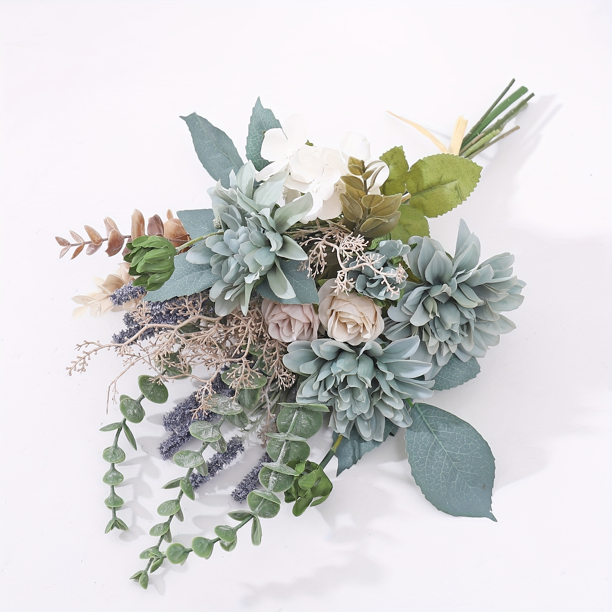 Image of Luxury Artificial Flowers Dahlia Holding Bouquet For Vase Party Outdoor Room Wedding Arransynthetic Gemstoneents Eucalyptus Branch Decoration