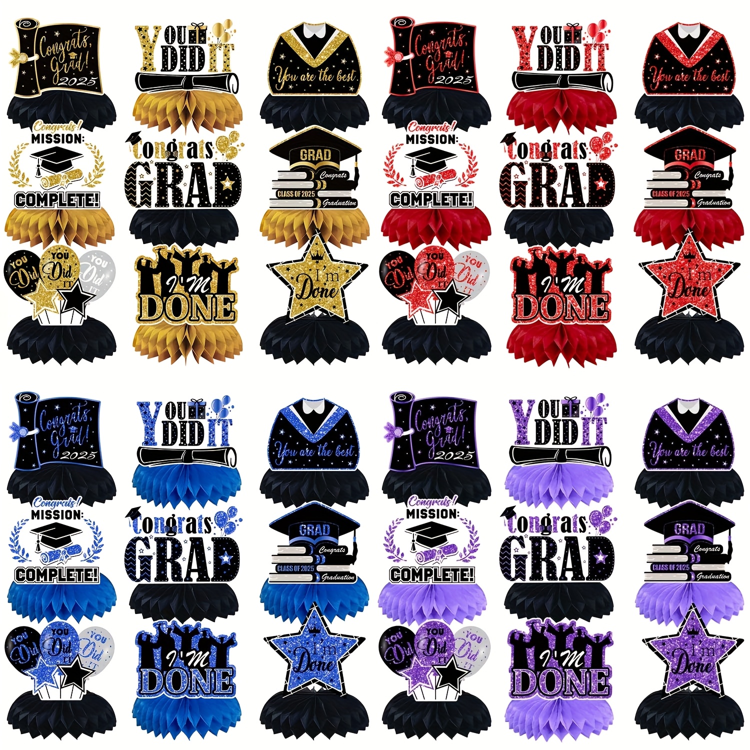 Class Of 2023 Graduation Party Decorations - 10-Pc Honeycomb Centerpieces (Black & Green)