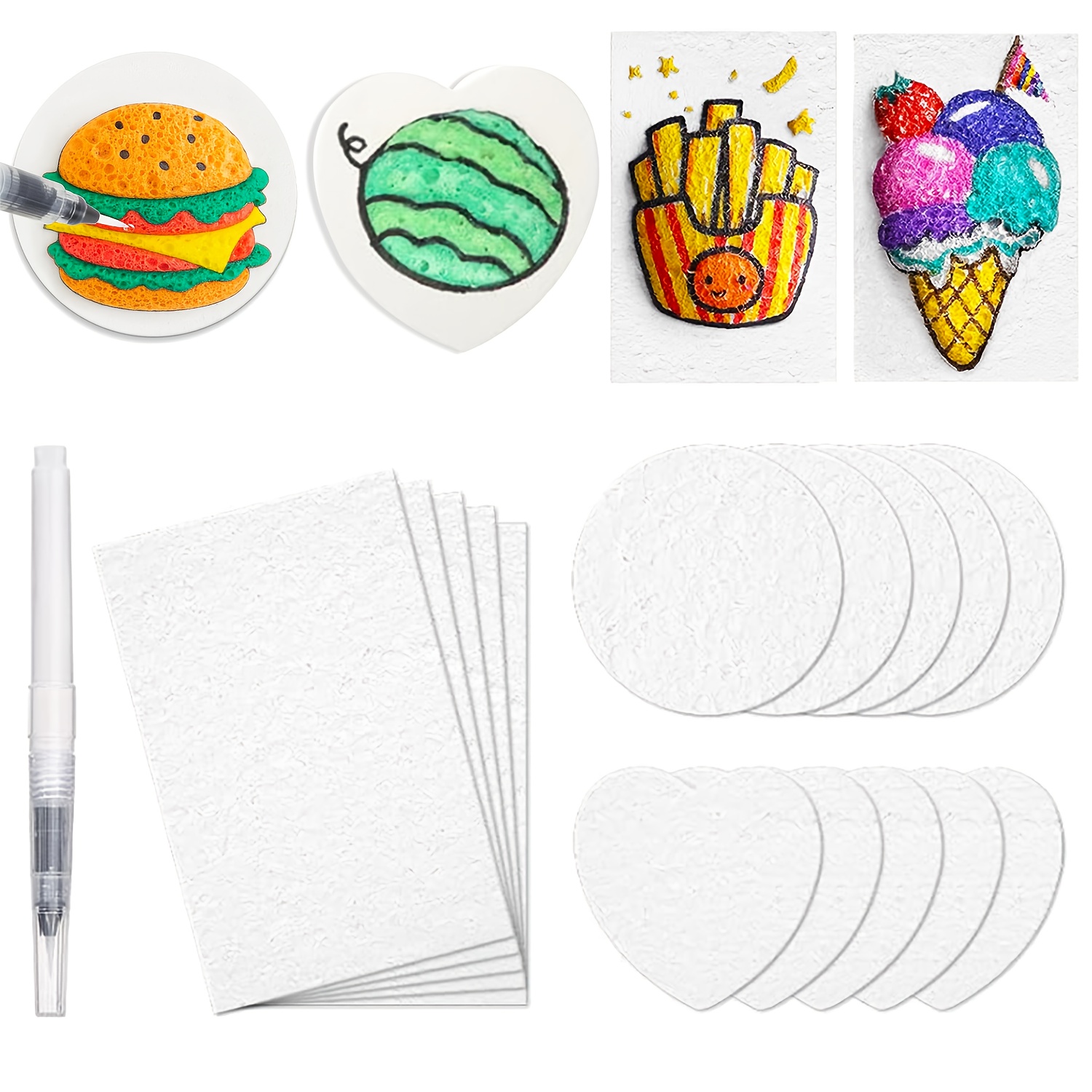 TEMU Carta per Disegno 3D con Pennello ad Acqua e Spugna Applicatore - Tocchi di Pennello Fai da Te - a 3D Istantanea per Bambini, - Tela con Effetti