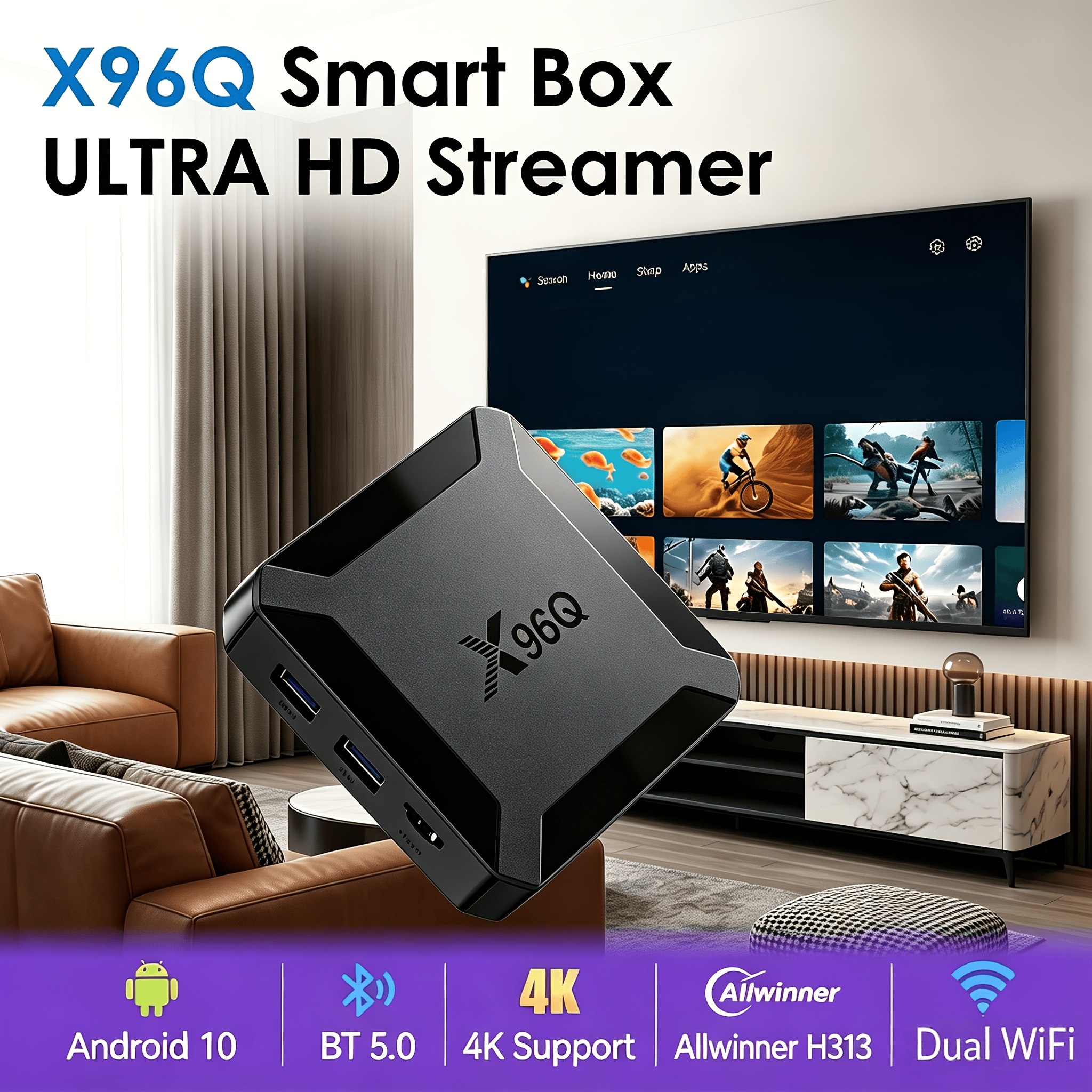 Image of 10 Tv Box, Dual Storage Options 1gb +8gb Rom/ 2gb +16gb Rom, H313 Processor, 2.4ghz Wifi & 100m Wired Ethernet, 4k Ultra 265 Portable Tv Box