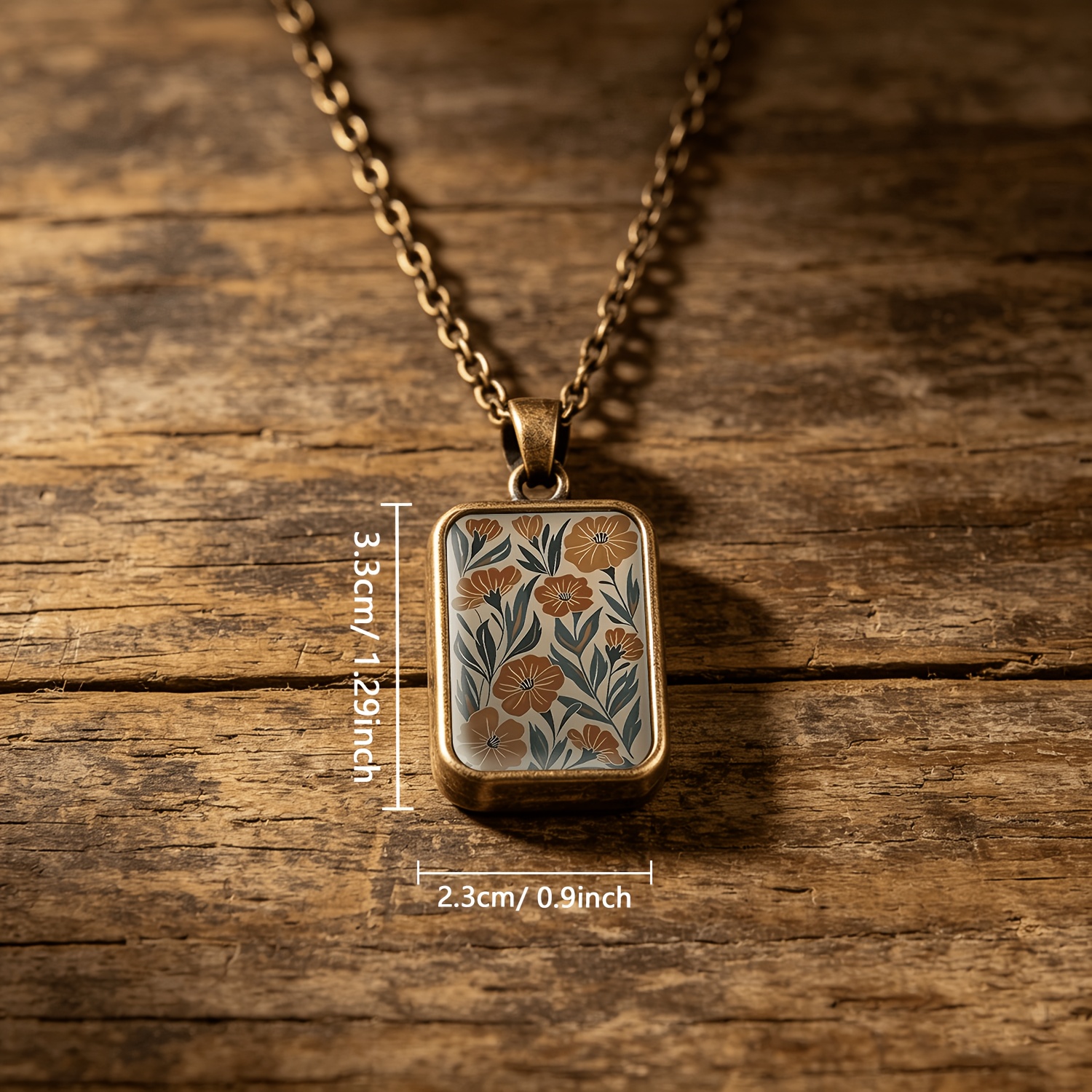 Ancient Blue Square Glass Base Pendant Necklace