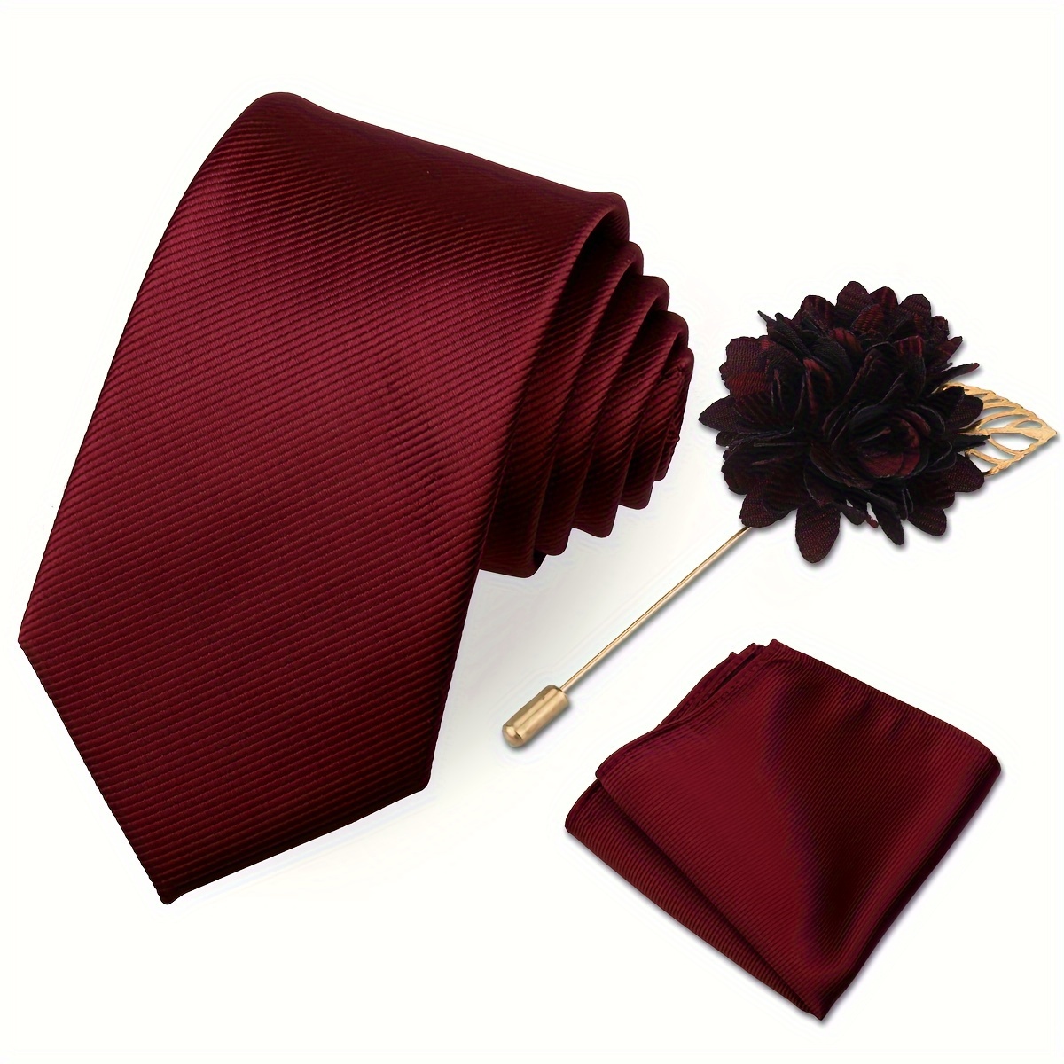 TEMU Men's Tie, Pocket Square, And Lapel Pin Set - -piece Gift For Men, Featuring Boutonniere, Solid Color Ties, Striped Ties, And Wedding Ties