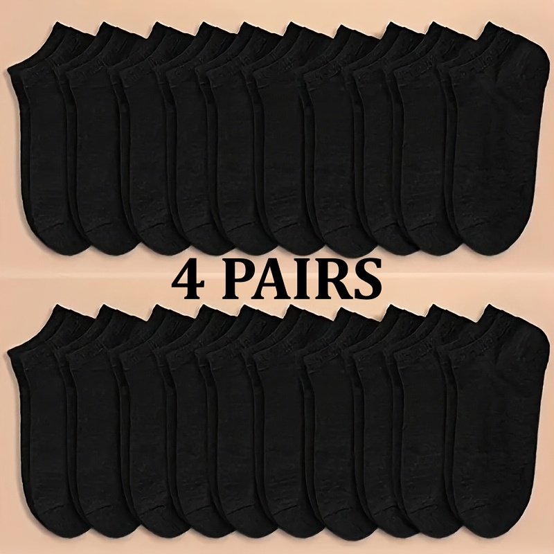 TEMU 4 Pairs Unisex Solid-color Low-cut Boat Socks For Summer, Invisible Socks, Women's Sports Socks