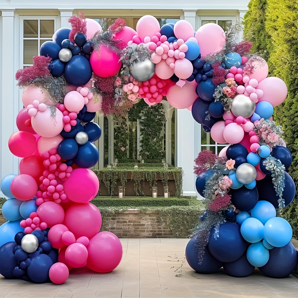 

Navy Blue Pink Balloon Garland Arch Kit, Dark Pink Balloons Pastel Pink Blue Balloon Arch Kit Metallic Silver Balloons For Birthday Gender Reveal Wedding Engagement Anniversary Baby Shower Party Decor