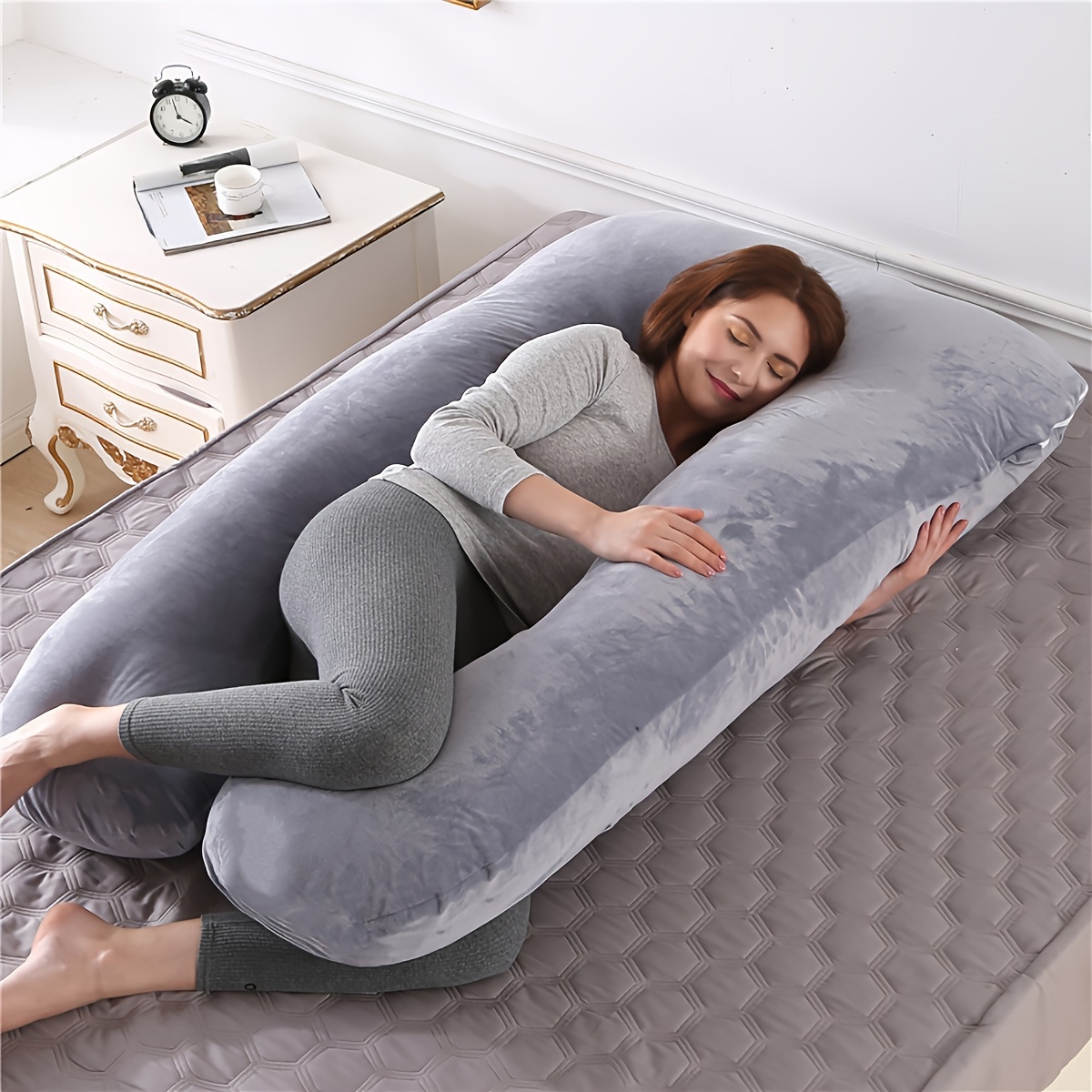 Pregnancy Pillow with Removable Crystal Velvet G-Shaped Lumbar Support for Side Sleeping