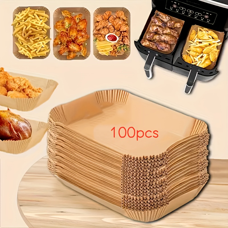 E-shop 50/100 Stück 21,84 x 13,97 cm Einweg-Airfryer-Einsätze - Rechteckig, Papier-Airfryer-Einsätze - Einfache Reinigung & gesundes Kochen - Ideal für