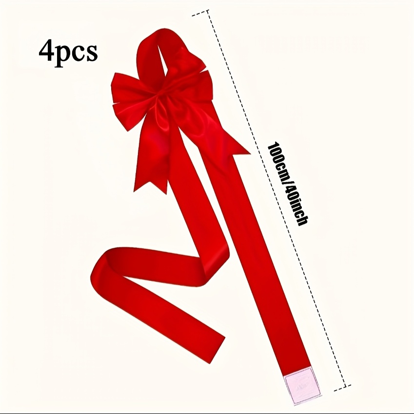 Image of 2pcs/4pcs Set Christmas Holiday Decoration Bow And Ribbon Set - Includes Double-sided Tape, No , Perfect For Seasonal Holidays, Reusable Non-electric Door And Cabinet Decor