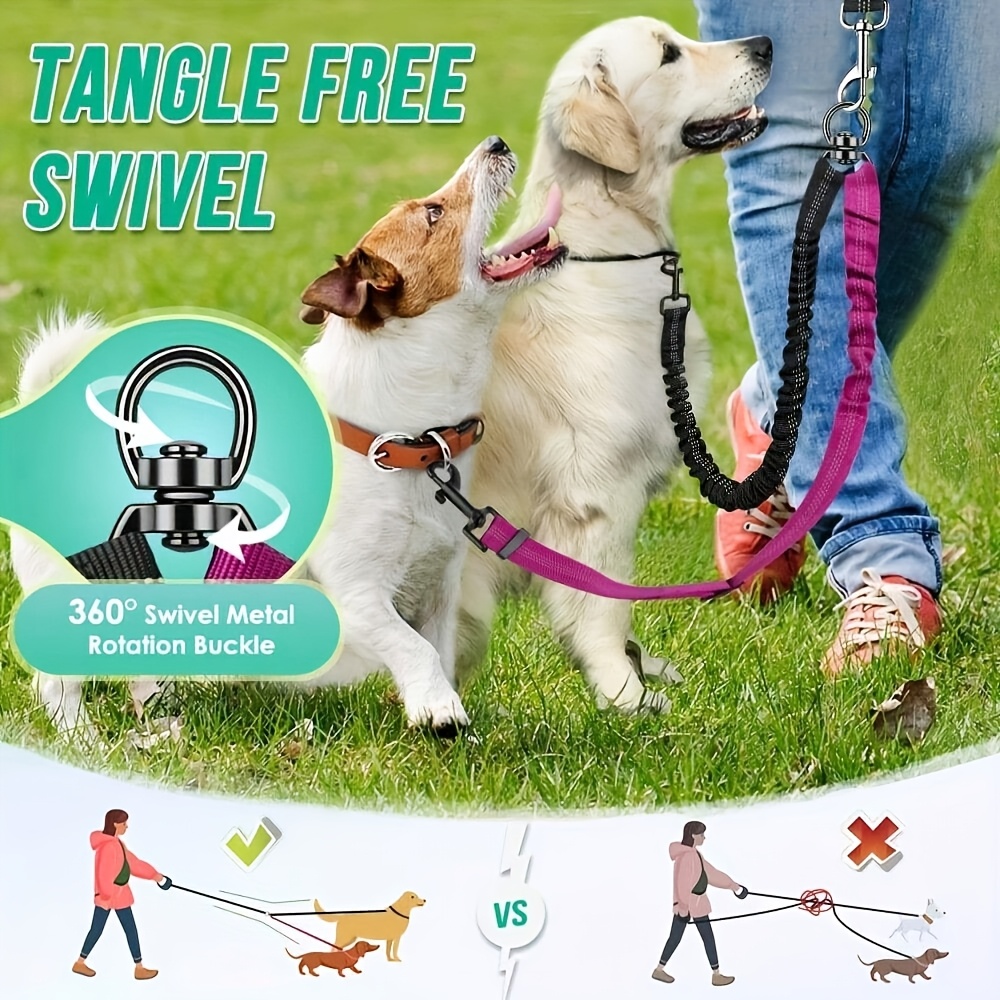 

Dual-head Dog Leash - Striped Nylon, Hand-washable, -free Swivel For Walking