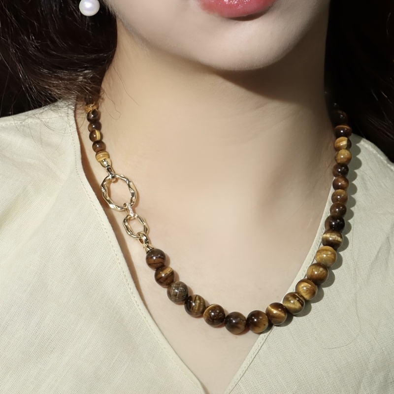 Women's Vintage Tiger's Eye Stone Chain Necklace