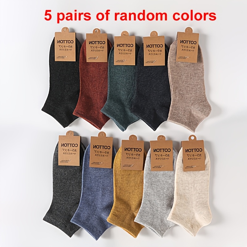 Image of 5 Pairs Of Random Colors New Women's Ship Socks Solid Color Retro Style Breathable Sports Socks Women's Y-shaped Socks