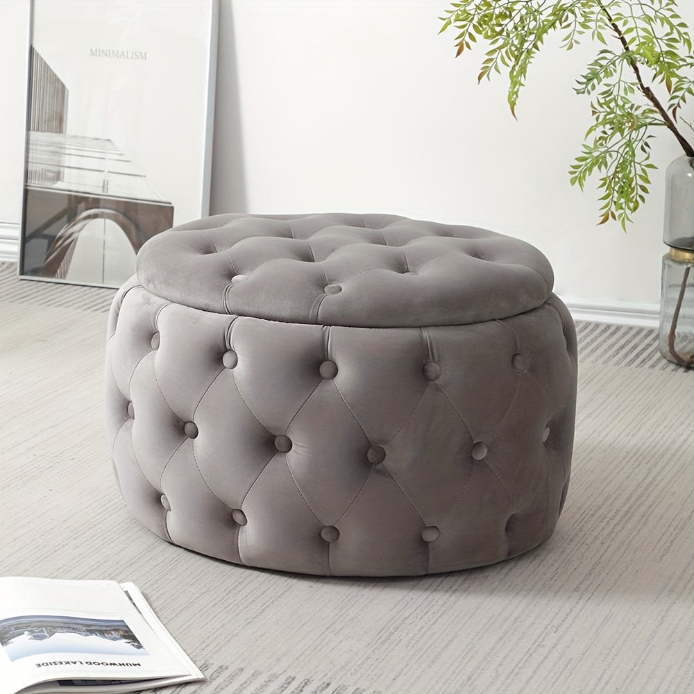 oval storage ottoman button tufted footrest stool for living room Product details 7
