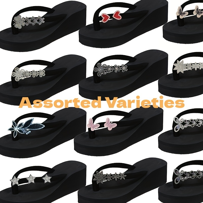 Women's Wedge Flip Flops, Fashion Rhinestone Star Heart Slip On Slide  Shoes, Outdoor Beach Slide Sandals