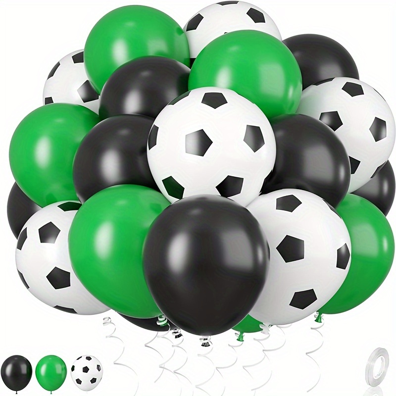 

30pcs, Football Balloons Set Soccer Balloons Green Black White Latex Balloons Soccer Printed Balloons With Ribbons For Football Soccer Party Birthday Anniversary Shower Decorations