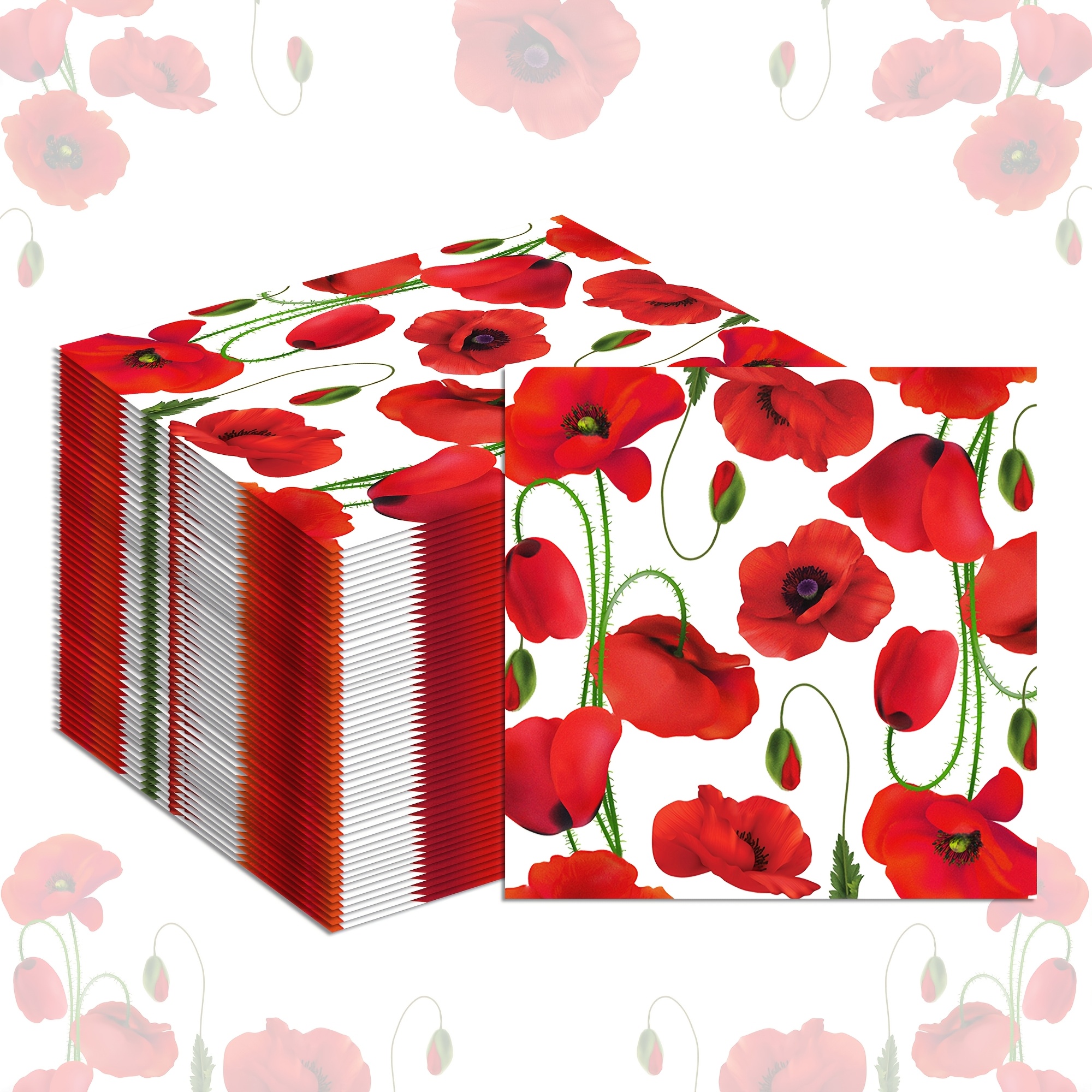 

20pcs Poppy Print Disposable Napkins - 2-ply Paper Dinner & Bathroom Towels For Weddings, Birthdays, And Parties, Guest Napkins, Decor