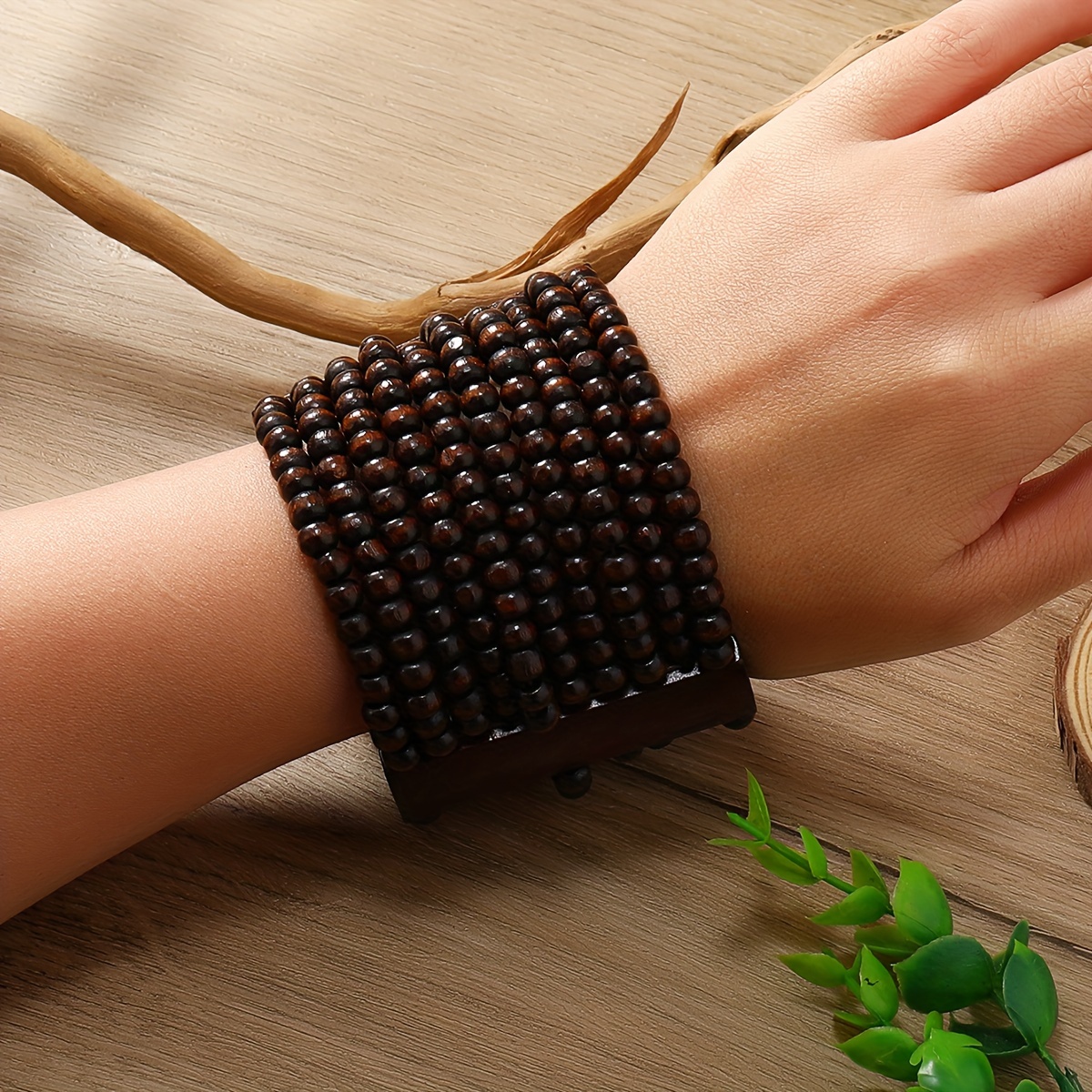TEMU Pulsera Bohemia Vintage a de Múltiples Capas - Cuentas de Madera, Cadena en Capas, Adecuada para Uso Diario Especiales