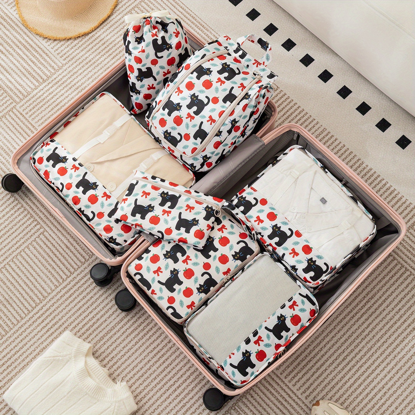 TEMU New Printed Travel Storage Bag Set Of , Portable Suitcase For Organizing Clothes And Shoes, Suitable For Business Trips And Christmas Gifts