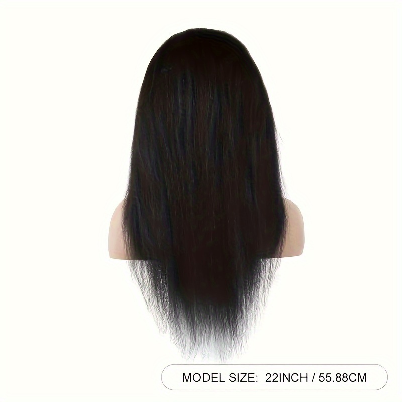 Image of Glueless Wigs Made From Human Hair With A Kinky Straight Texture, Featuring Pre-plucked And Pre-cut 4x4 Lace Closures, Designed For Women In Black Shade