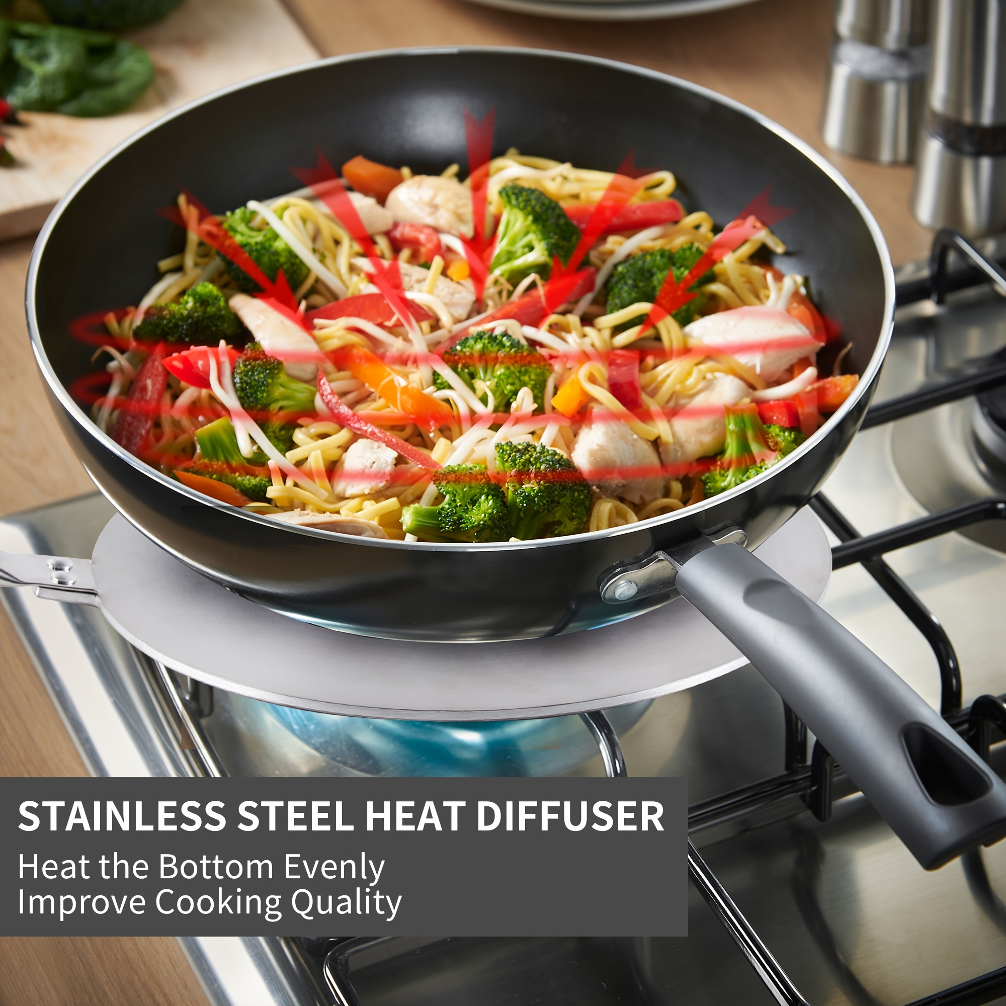 Placa adaptadora de placa de cocina de inducción de acero inoxidable para  utensilios de cocina de gas (9.4 in#)