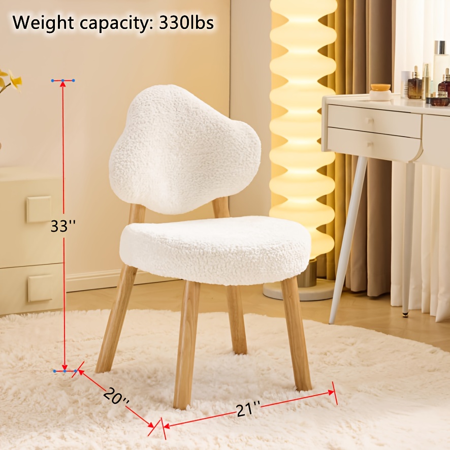 Bonnlo Cute Armless Vanity Chair | Modern Desk Chair With Wood Legs, Plush Chenille Velvet Cloud-Back Comfy Makeup Accent Chair For Bedroom Living Room Office