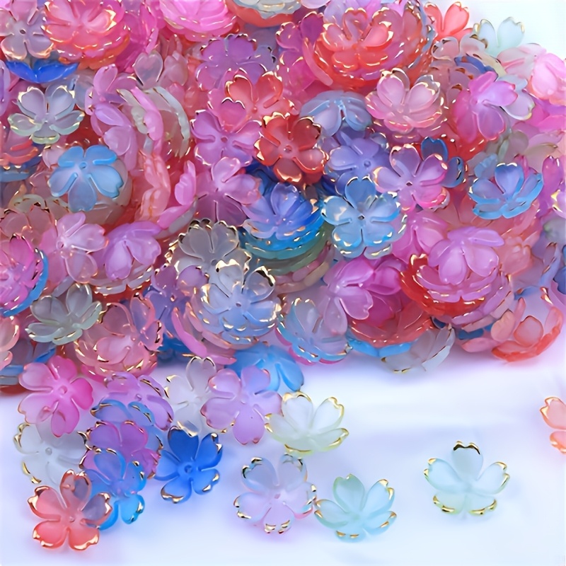 TEMU 60 perles de , perles de fleur acrylique à 5 pétales avec dégradé rose, d'espacement, adaptées pour la fabrication d'accessoires pour cheveux