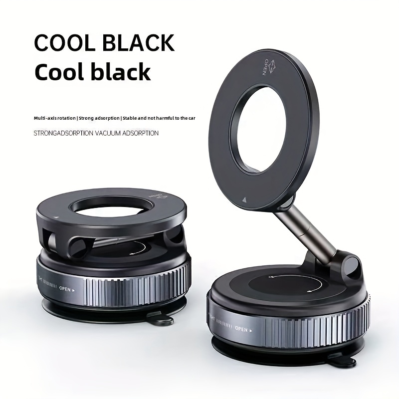 TEMU 2025 Rotating Aluminum Alloy Magnetic Vacuum Suction Cup Car Mobile Holder Portable Folding Phone -hand Operation Full Range And Multi-angle Adjustment For Vehicle, Desk, Wall
