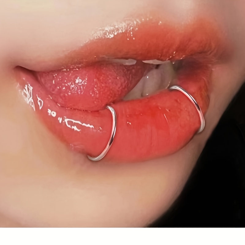 

2pcs Punk Style Non Piercing Lip Rings In Silvery, Fashionable And Personalized Lip Rings