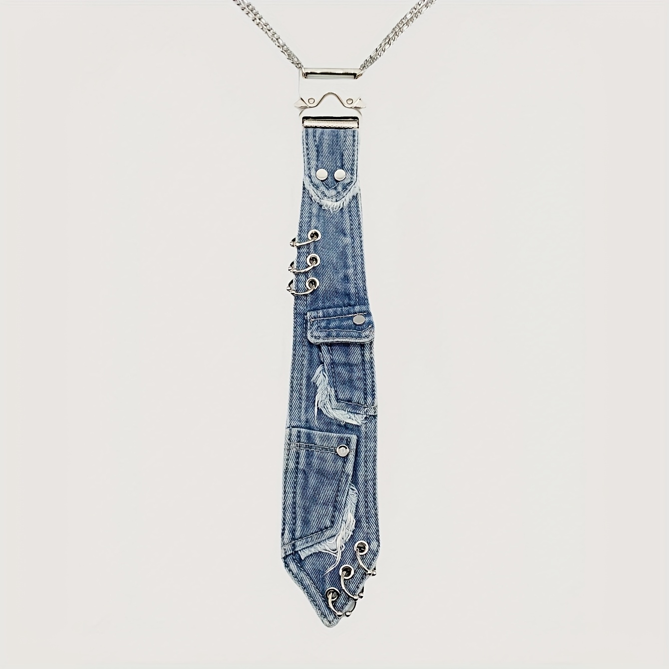 Y2k Women's Denim Tie, Snap Button Chain Vintage Distressed Edge Bow Tie, Niche Cool Unique Accessory