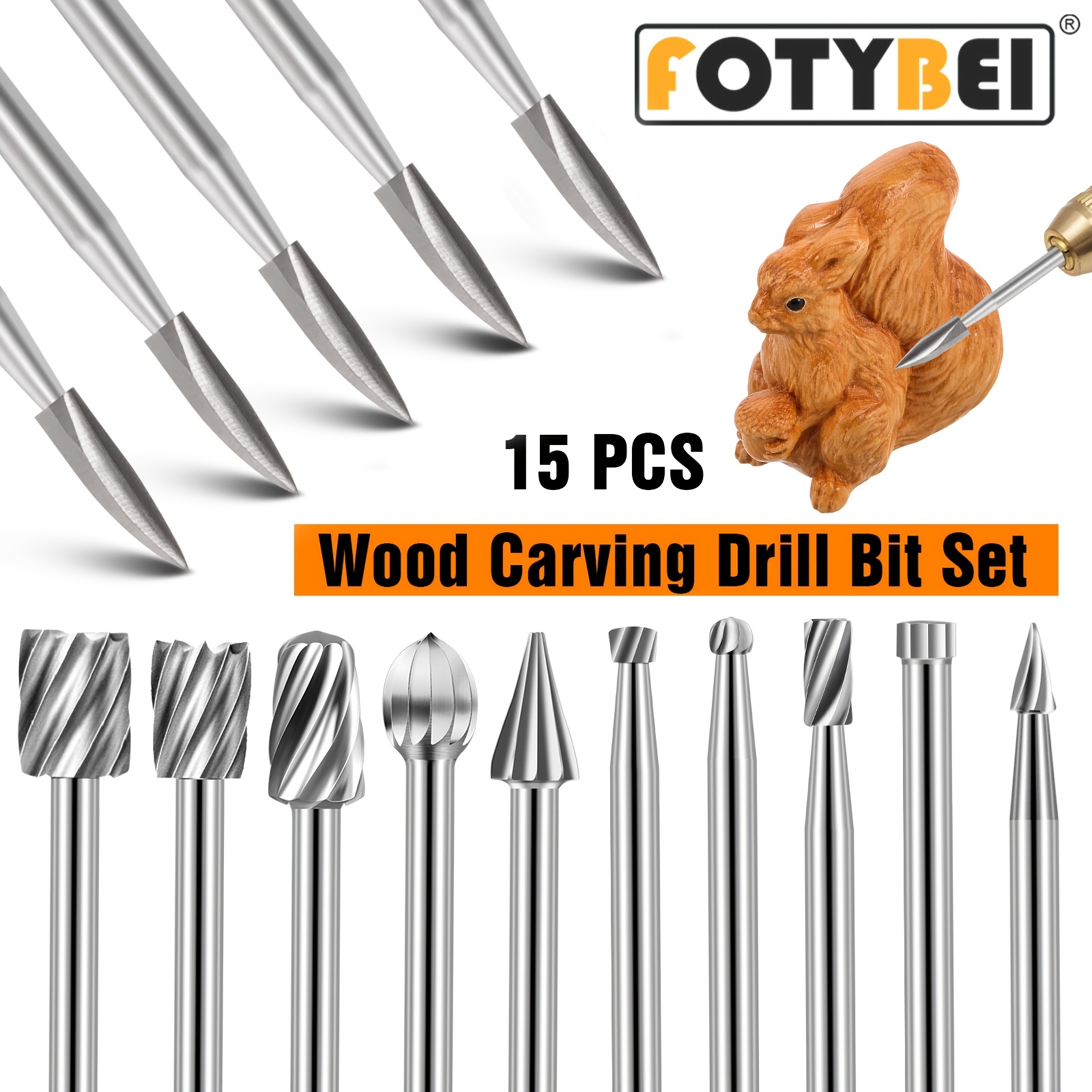 Image of 15pcs Wood Carving And Engraving Drill Bit Set, Including Engraving Drill Additions Bit And Hss Wood Milling Burrs For Crafts Supplies