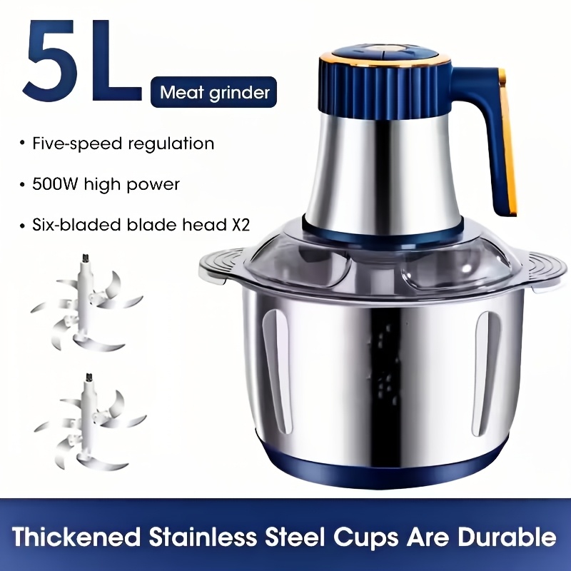 TEMU 5l Electric Food Processors & Chopper With Stainless Steel Container, 5 Speed Settings, 6 Stainless Steel For Chopping Meat, Baby Food, Fruit,