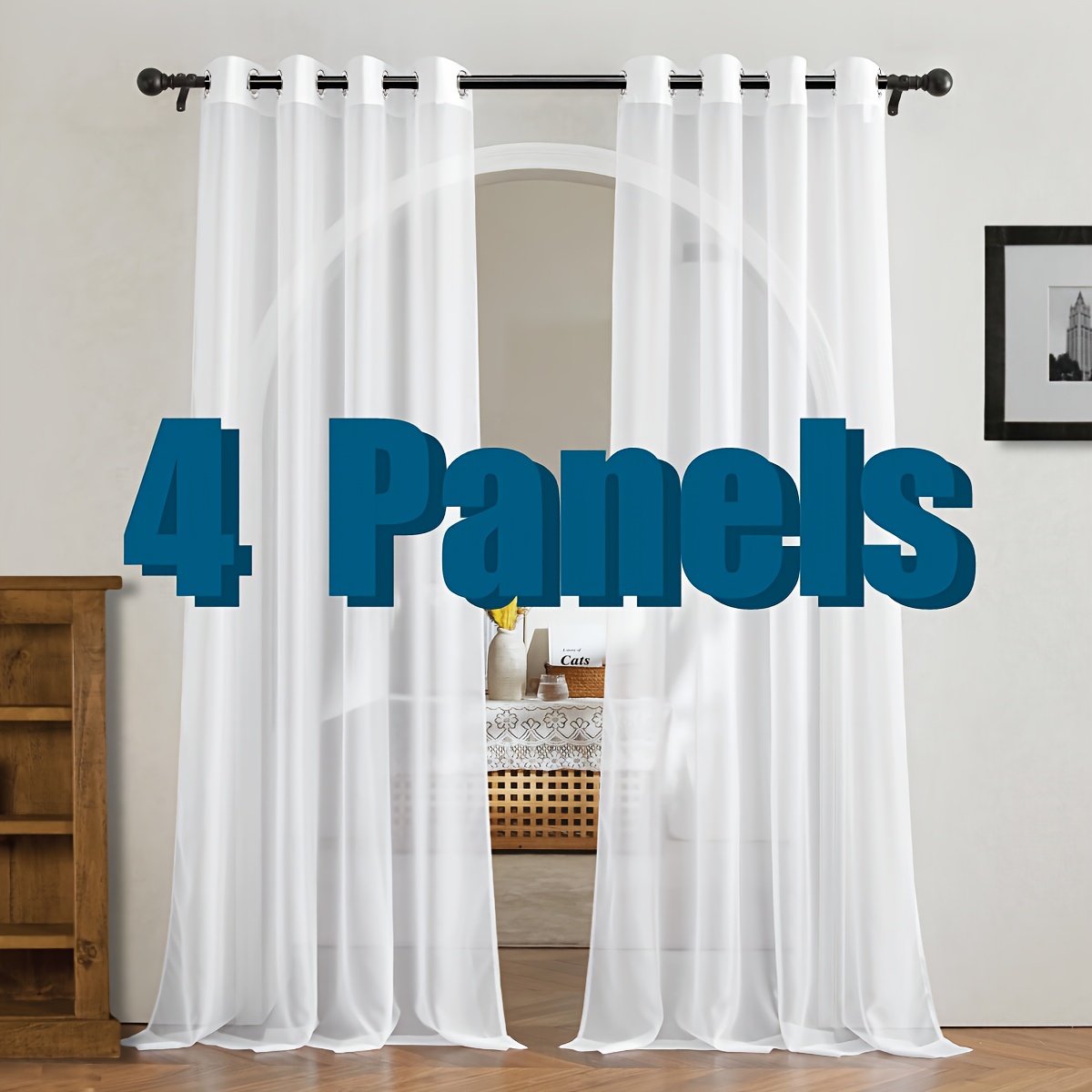 

4 Panels Sheer Curtains 84 Inches Long, Breathable Duty Fabric Grommet Voile Curtains Window Panels For Bedroom Living Room Kitchen, 54 Inches Wide X 84 Inches Long, 4 Panels