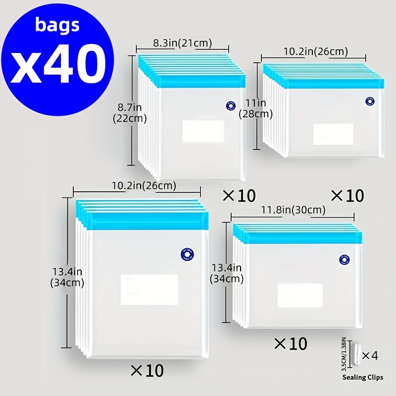 TEMU 40pcs Vacuum Sealer Bags - Food-grade, Airtight Storage For Freshness & Low-temperature Cooking, Transparent Kitchen Organizer