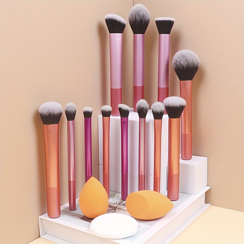 

Multifunctional Makeup Brush Set With Large Powder, Blush, Contour, Foundation, Concealer, Eyeshadow Brushes, And More + 1 Angled Makeup Sponge + 1 Teardrop Beauty Blender + 1 Powder Puff