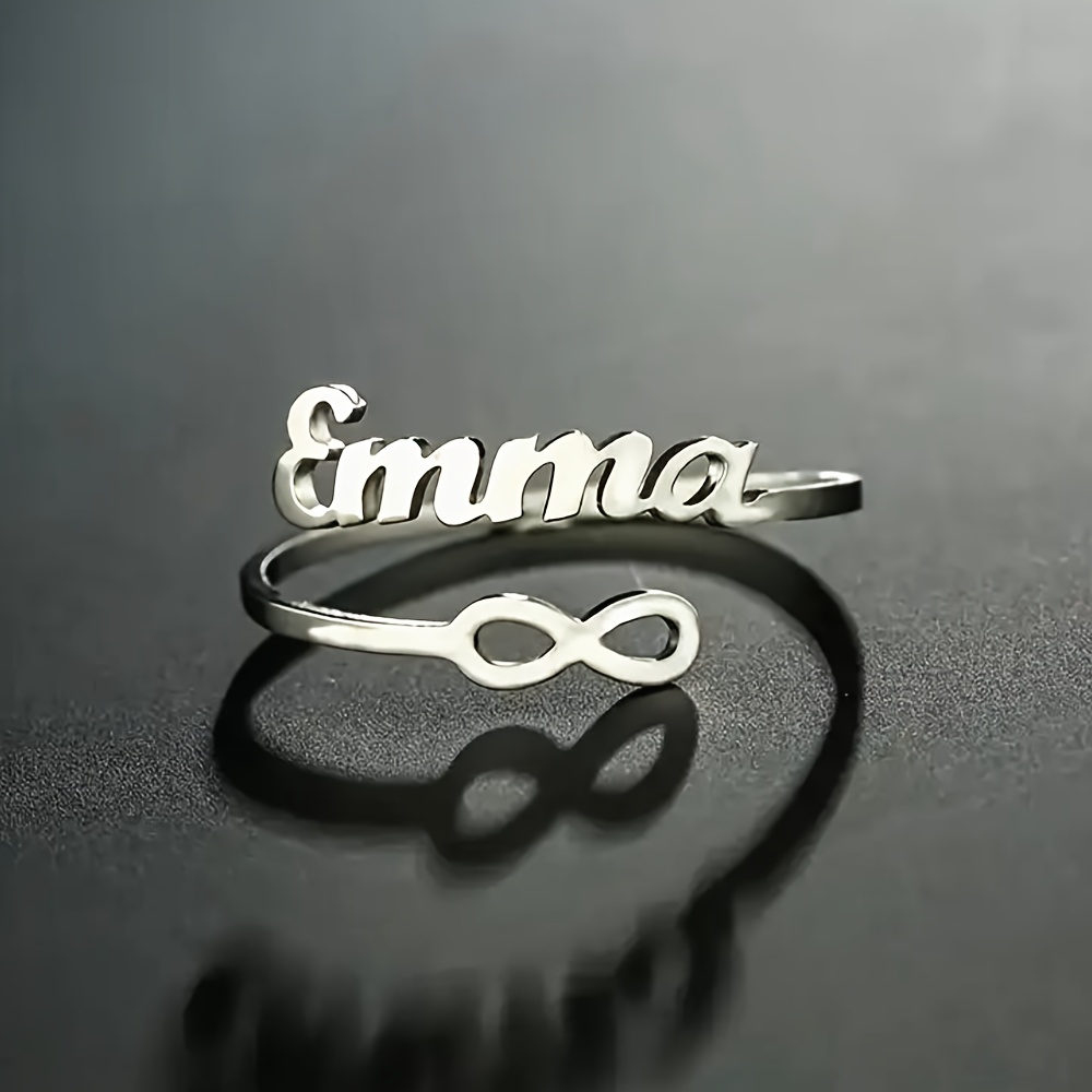 TEMU [customized] Personalized Infinity Name Ring - Custom Laser Cut Adjustable Stainless Steel , Elegant Women's Minimalist Jewelry, Valentine's Day