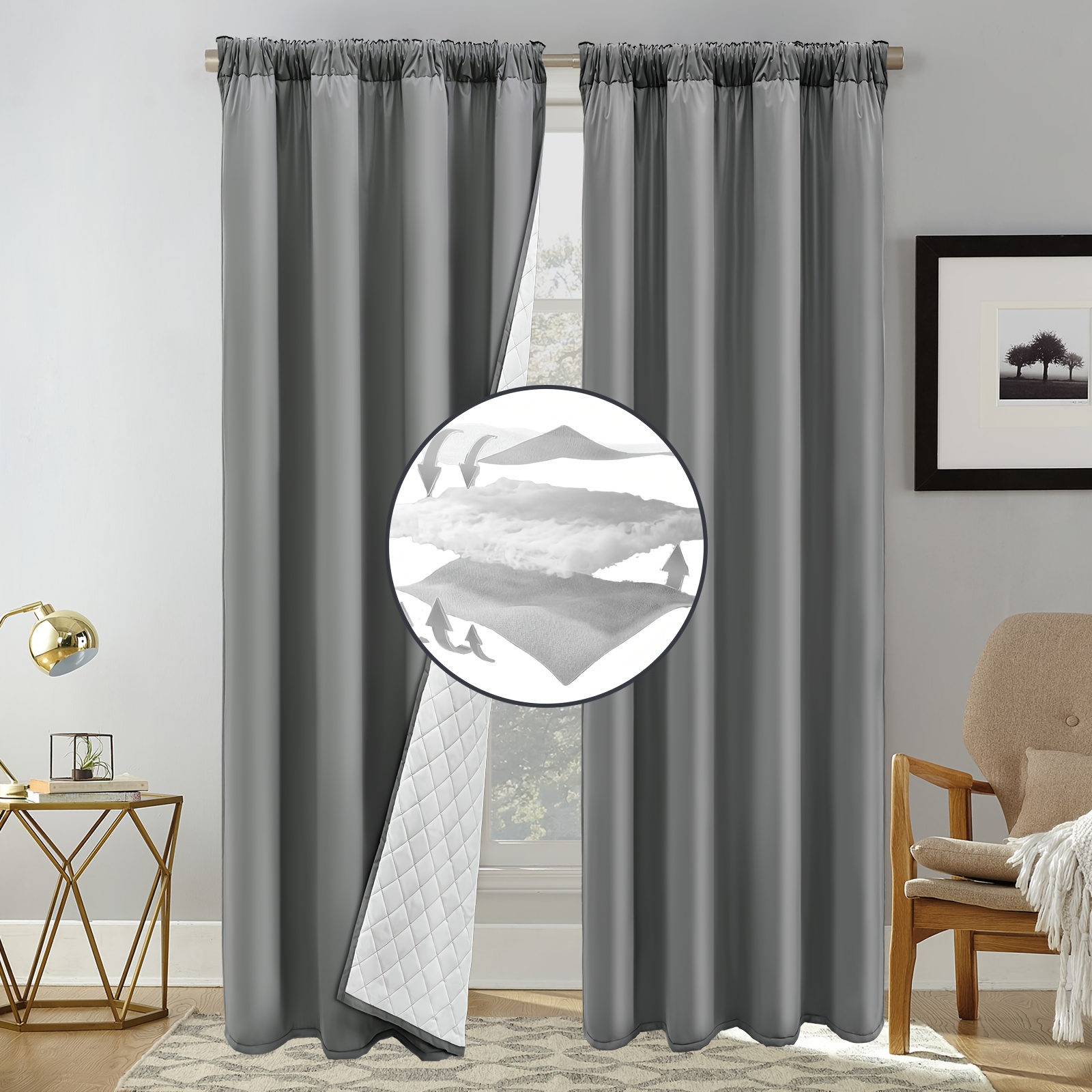 TEMU 2pcs Courtyard Windproof Quilted Padded Thermal Insulated Curtains, 2d Flat Indoor/outdoor, Warm Soundproof Coldproof, Blackout Thickened Window