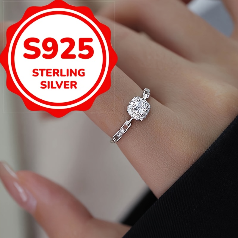 

Fashionable S925 Sterling Silver Hollow Square Sugar Chain Small Design Gift Jewelry Ring For Ladies