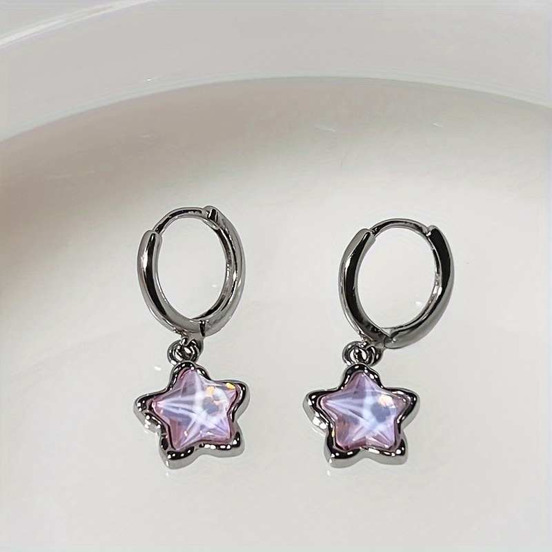 1 Pair Polarized Iridescent Star Hoop Earrings Niche Ear Clips Individual Sweet Pentagram Party Birthday Gift Stud Earrings Women Spring Style All-match Ear Jewelry