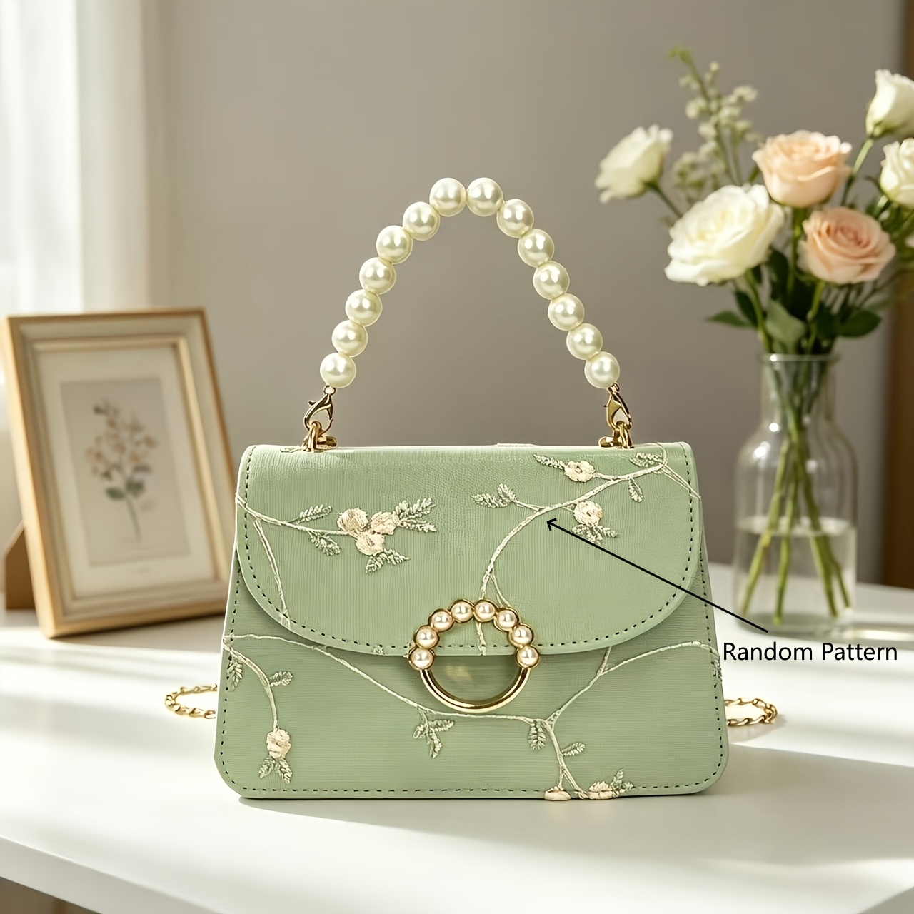 TEMU National- Women's Crossbody Bag, Chinese-style Embroidered Handbag, Chain Design, 19*13.5*6.5cm, Suitable For Vacations, Travel, And Daily Use.