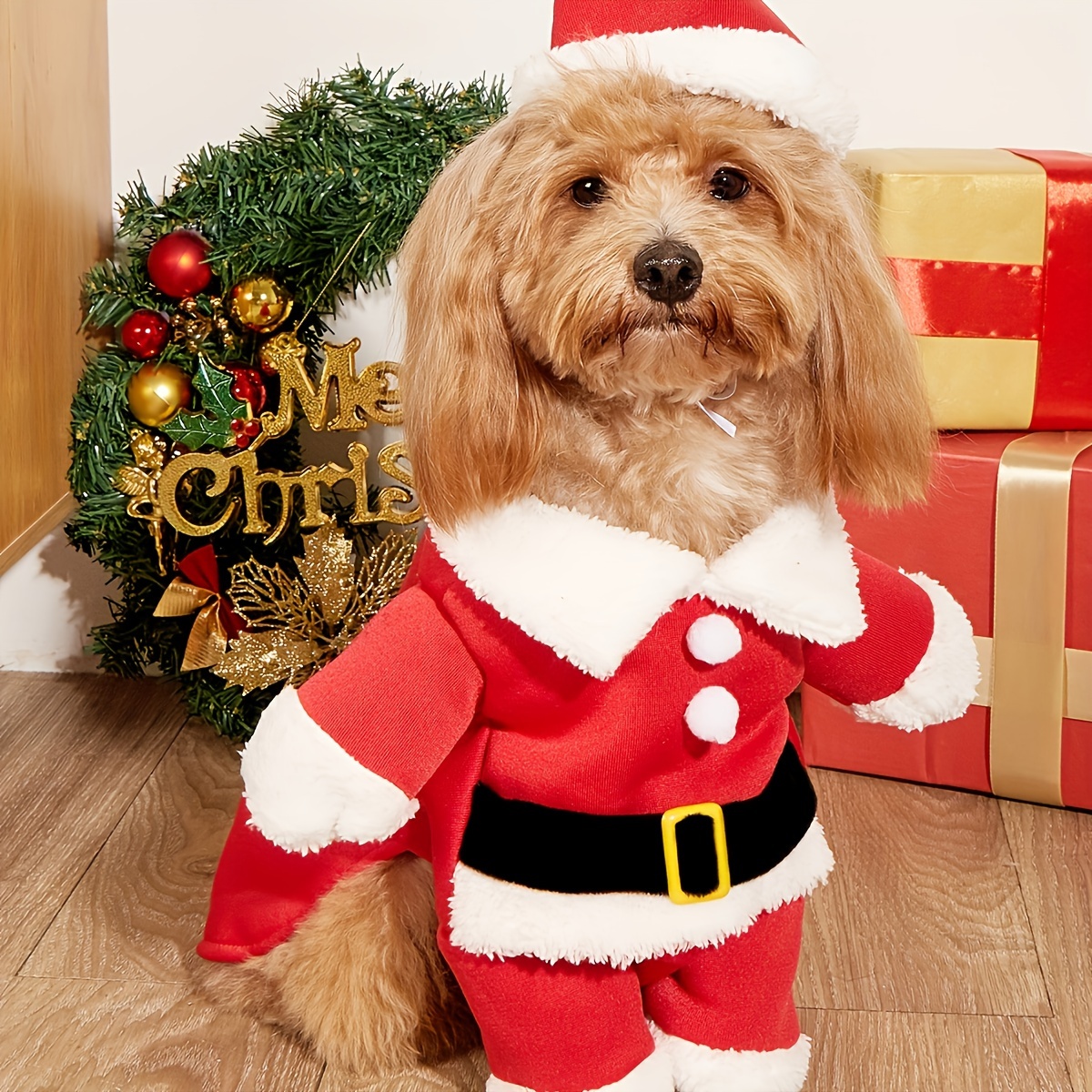 TEMU Pet Christmas Suit With Hat, Onesie Dog Puppy