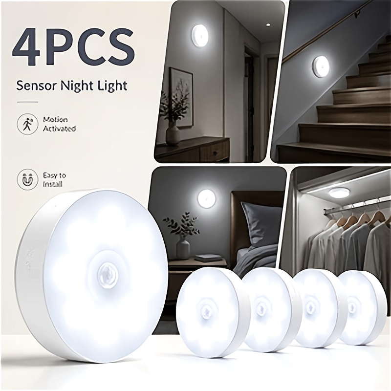 Image of 4pcs Set Induction Cabinet Light Stair Light, White Light Warm Light Magnetic Smart Light