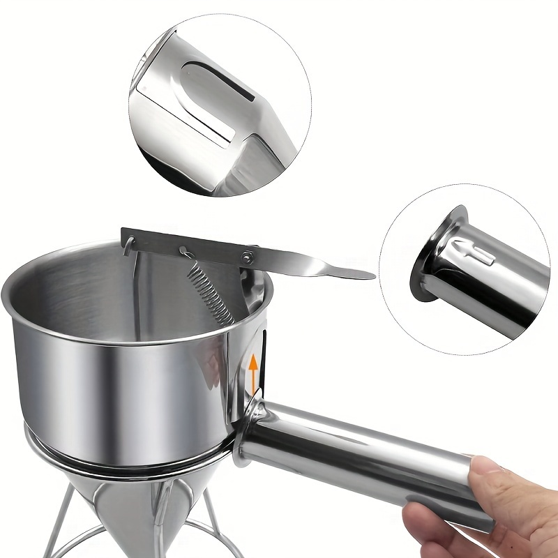 Pancake Batter Dispenser, Stainless Steel Baking Funnel Cake Dispenser, 40oz Cupcake Dispenser Funnel With Stand, Versatile Batter Funnel For Waffles Pastries Desserts, Leak-Free And Easy To Clean