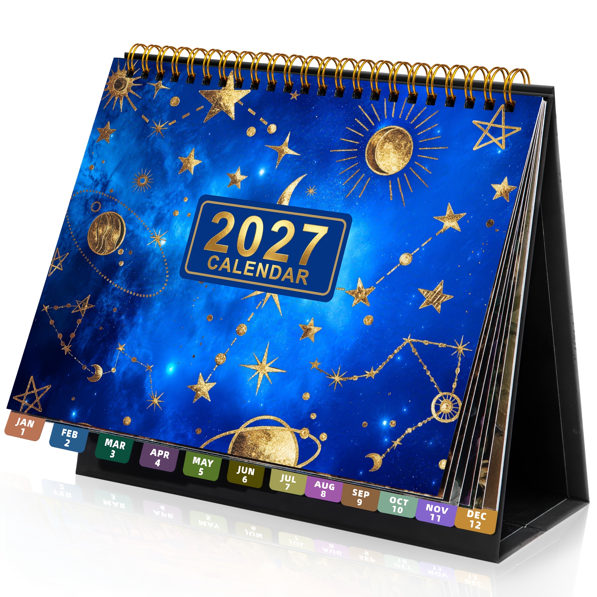 TEMU Calendrier de Bureau 2027 – Calendrier à Rabat sur Pied 12 Mois, Mise en Page Quotidienne Spacieuse avec Onglets Mensuels Colorés & Autocollants