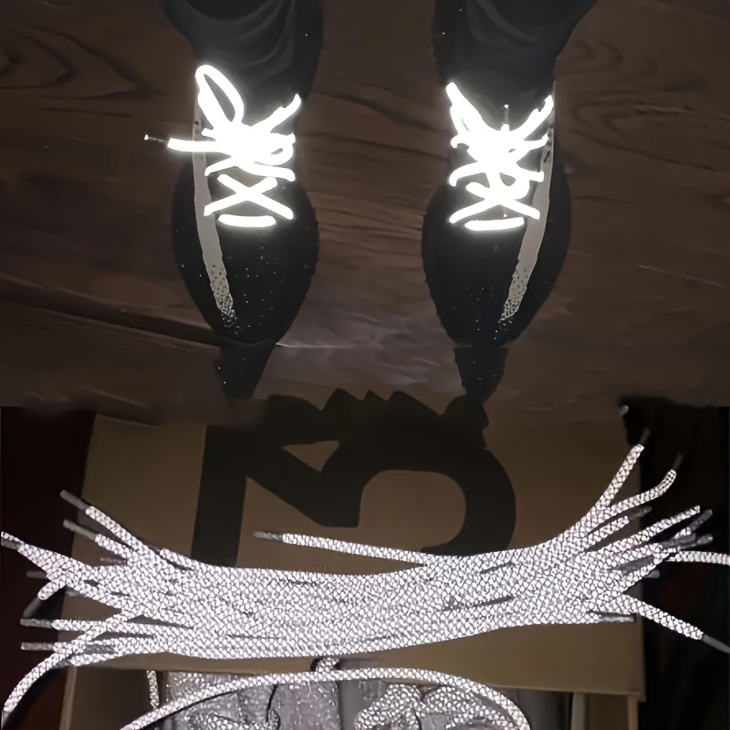 1 pair reflective shoelaces - durable geometric pattern lace-up sneakers with   safety for night running, cycling & outdoor activities, multiple lengths  , cycling accessories, sporty   shoes, fabric   shoes 0