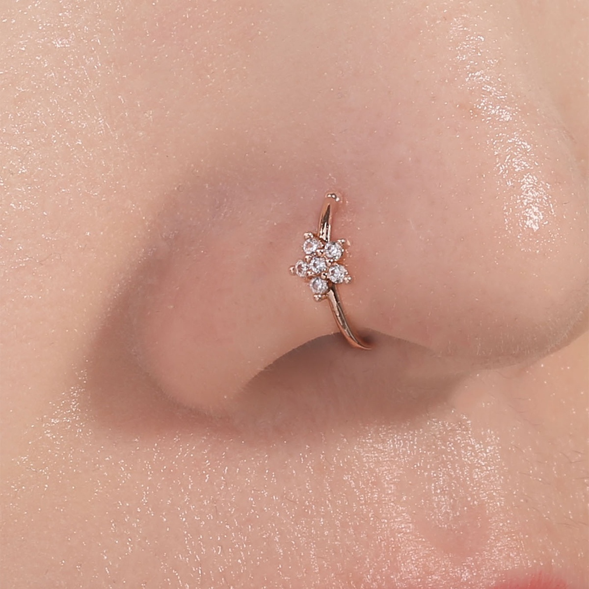 Image of Minimalist Small Exquisite Inlaid Sparkling Synthetic Zirconia Pentagram Nose Ring Nose Clip Women's