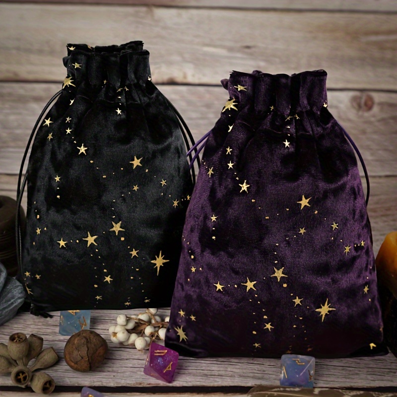 

Velvet Drawstring Card Reading Card Holder - Stone Storage Pouch For & Gifts, Party Favor Bag With Golden