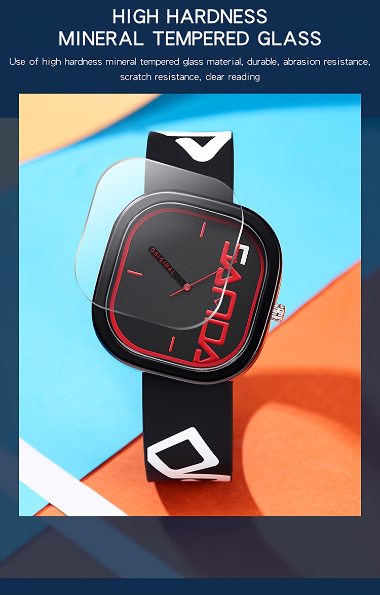 mens watch classic square with red accents quartz movement 50    non rechargeable battery ideal for sunday dates holiday gifts Product details 3