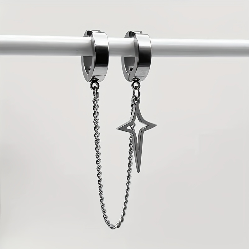 TEMU 1pc Of 304 Stainless Steel Hip-hop Style Personalized Fashion Chain Pendant Design Earrings Ear Clips, No-piercing Jewelry, Unisex